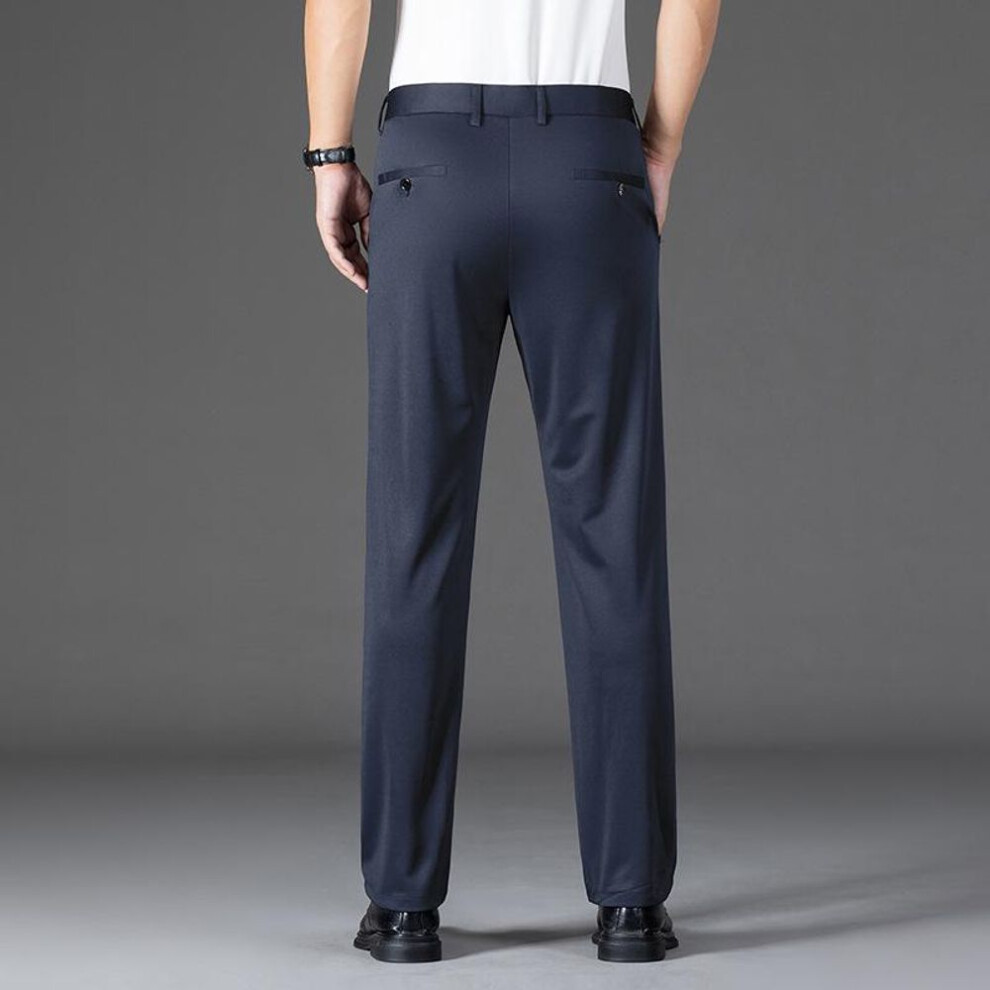 (navy blue, Waist 33, 150 jin) "2023 Men's Slim Fit Knitted Stretch Business Trousers - Ultra-thin, High Elastic Ice Silk Casual Pants