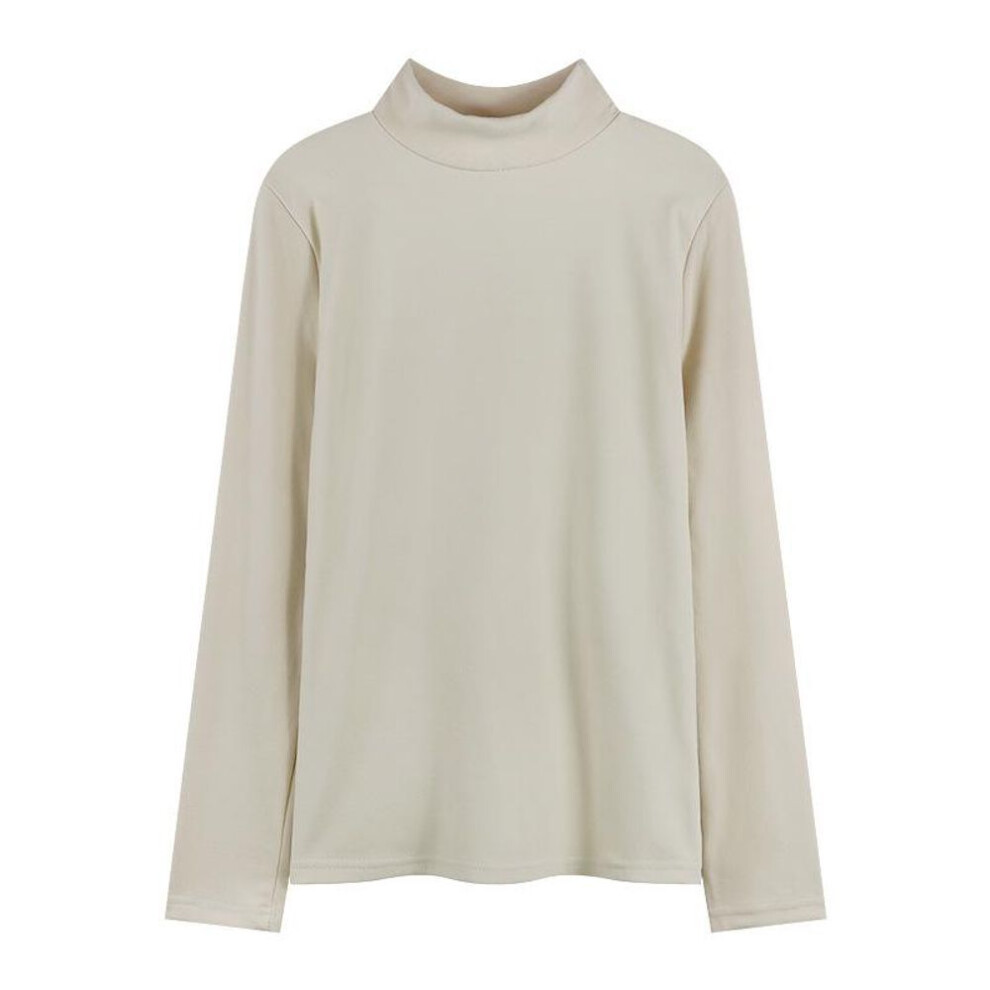(apricot, Extra Large) Women's 2024 Autumn Chic German Velvet Half Turtleneck Long-sleeve White Shirt