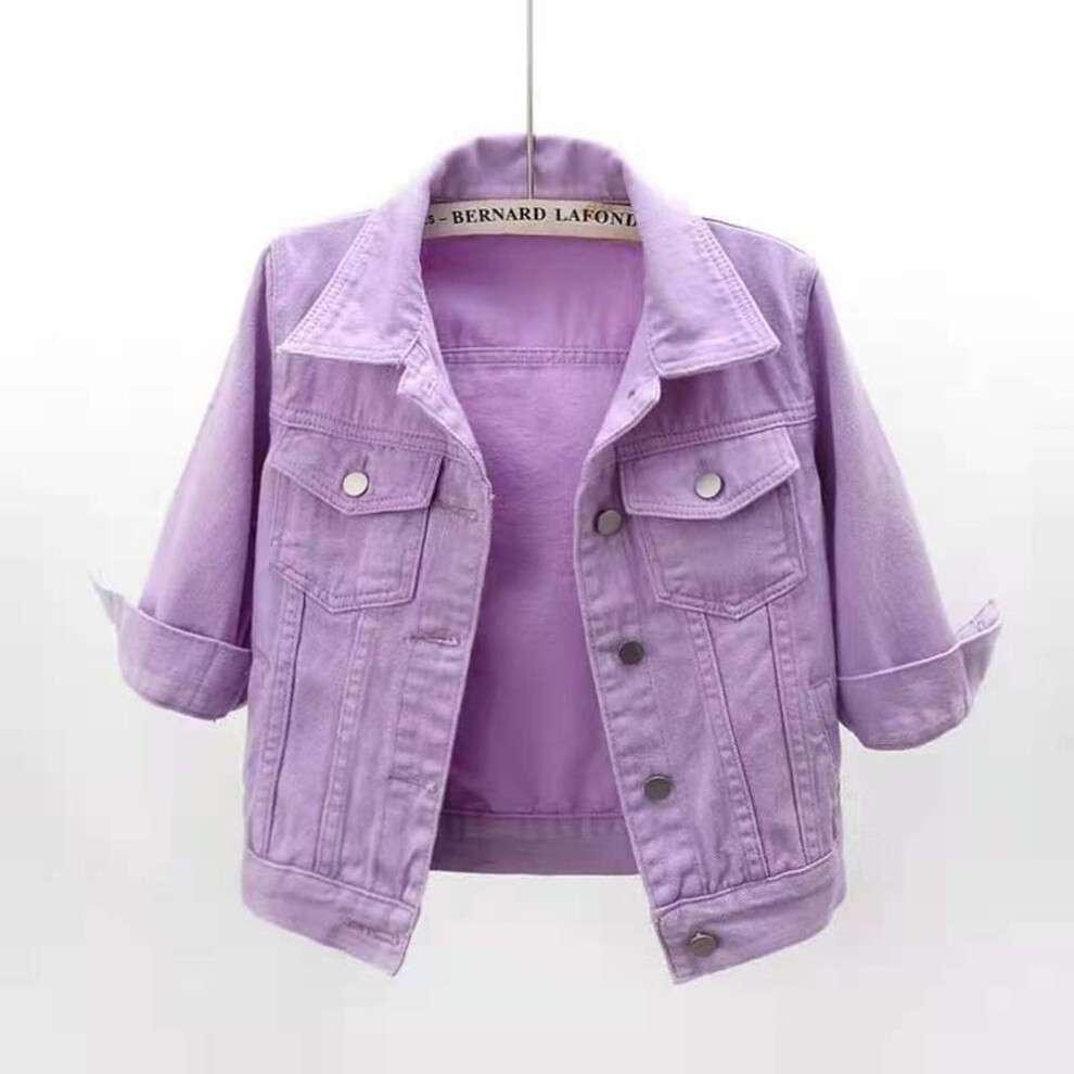 (purple, XL) Korean Slim Mid-Sleeve Denim Jacket – Women's Short Three-Quarter Sleeve Shawl Top