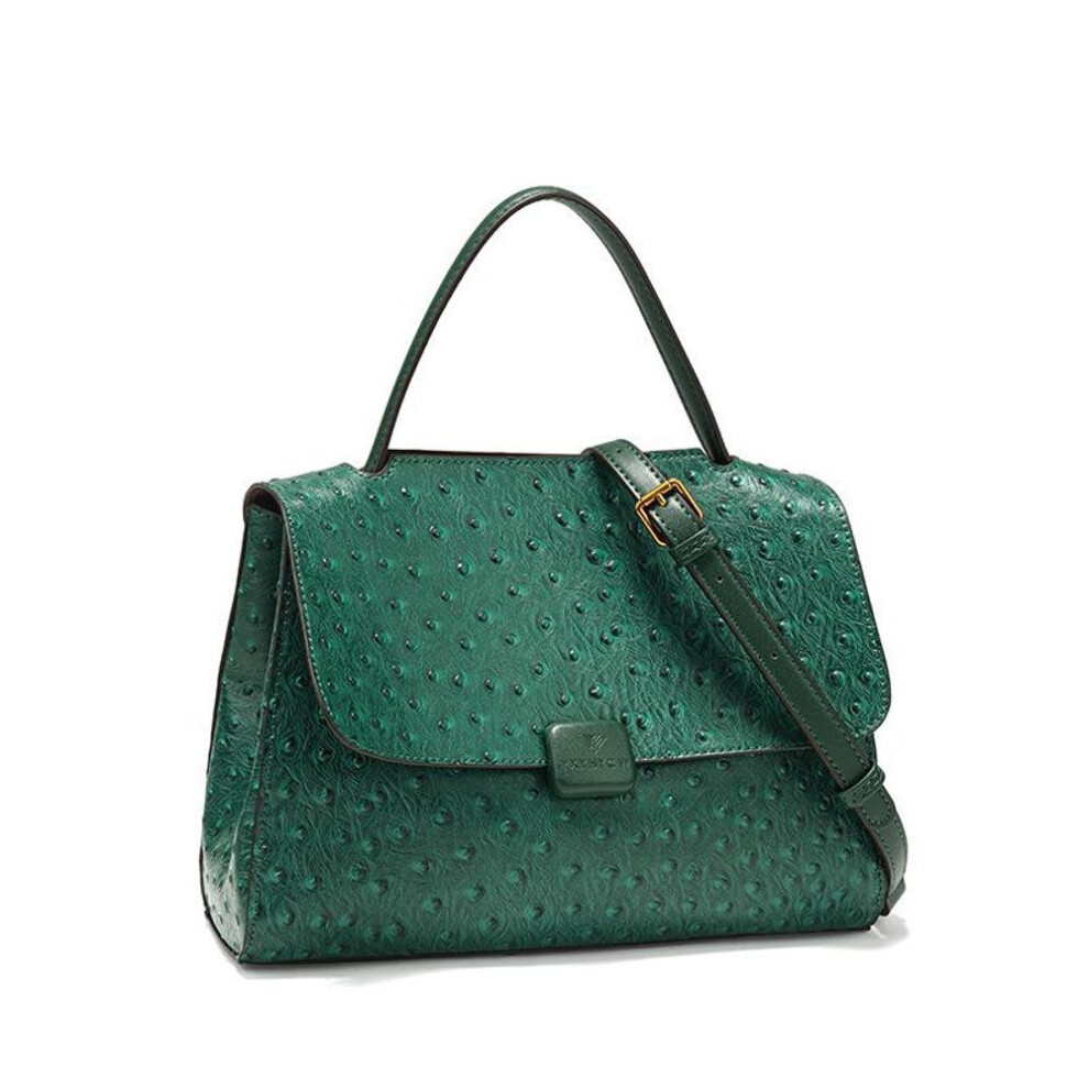 (dark green) Elegant Green Ostrich Embossed Leather Handbag - Large Capacity Shoulder Messenger For Women