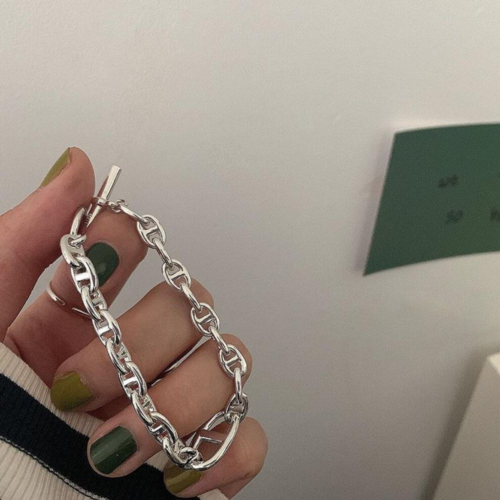 (Electroplated Thai Silver) Korean Retro 925 Silver Nose Bracelet: Personalized Hip-Hop Jewelry for Women & Students.
