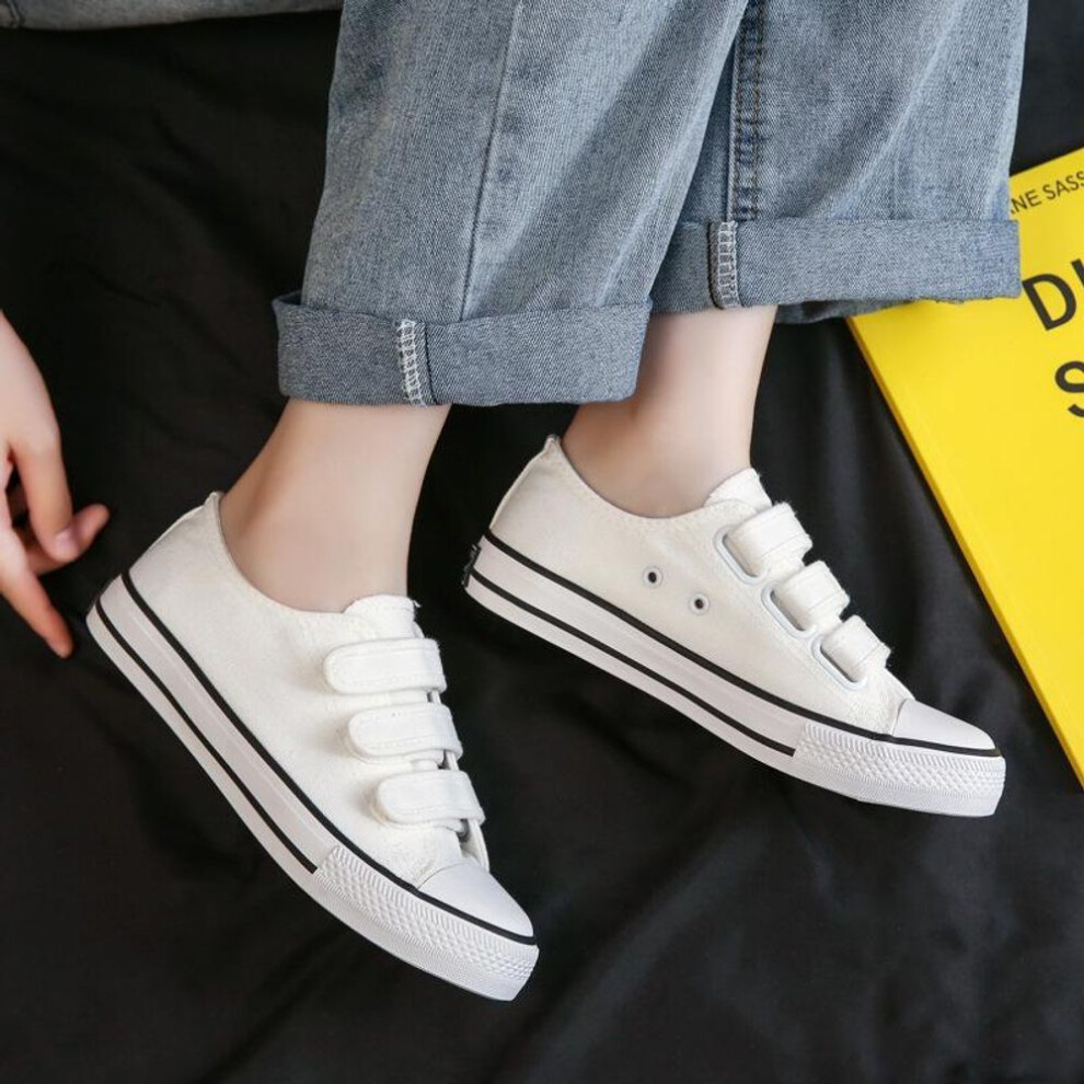 (white, 36) "f003 Women's Trendy Low-top Velcro Canvas Shoes - Casual Rubber Sole Sneakers