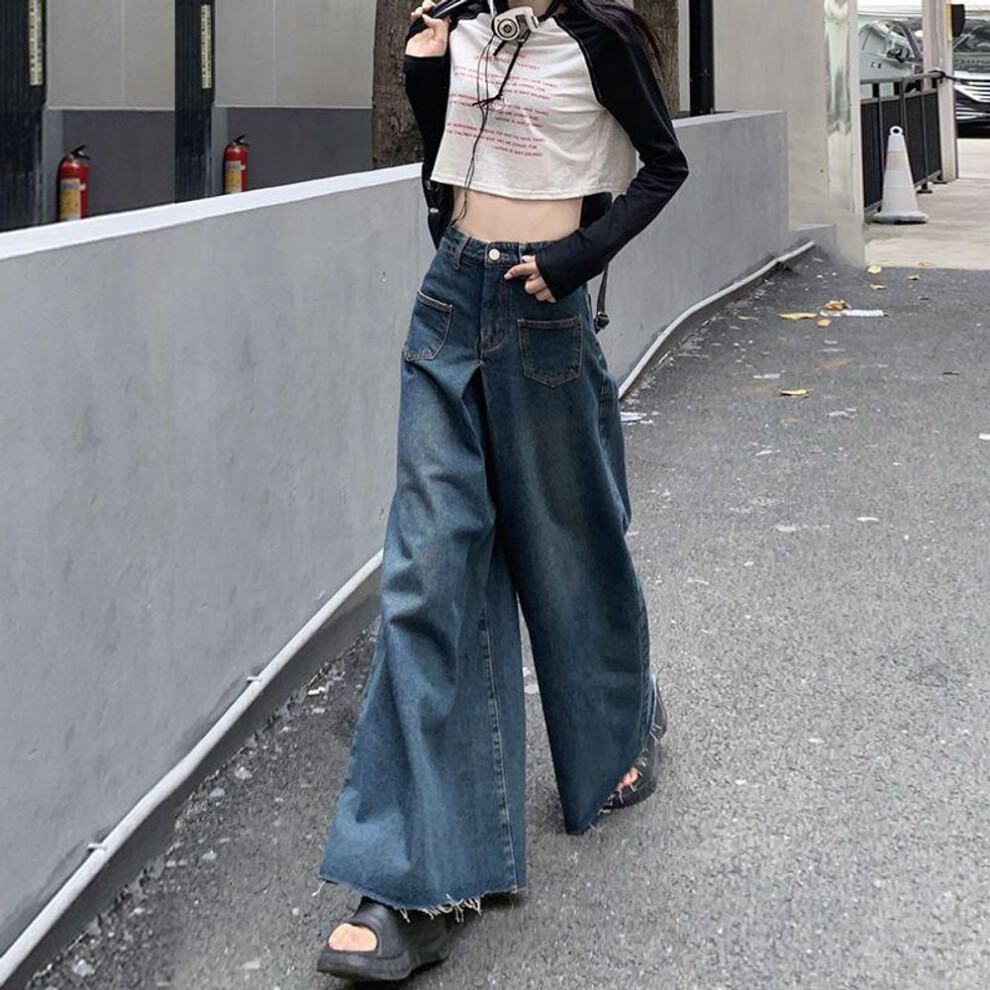 (blue, 5XL) "plus Size Spring/autumn Casual Flared Wide-leg Jeans - Korean & Hong Kong Style For Women