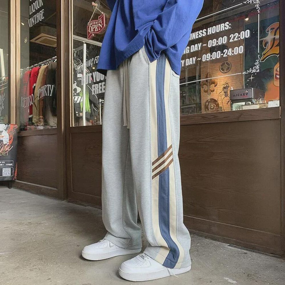 (gray, M) Men's Trendy Striped Stitching Loose Sweatpants - Versatile Spring/Autumn Casual Pants
