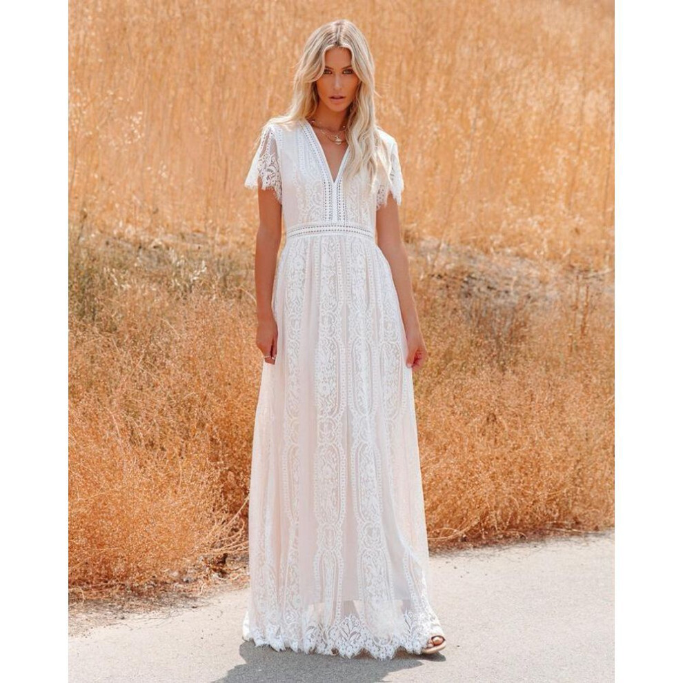 (white, XXL) "2021 Autumn/Winter European & American Deep V Tulle Wedding Dress