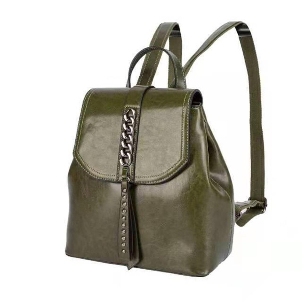 (green) Trendy 2025 Women's Genuine Cowhide Leather Backpack - Stylish, Large Capacity, Soft, And Fashionable For Campus Or Everyday Use