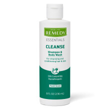 Medline Remedy Essentials Shampoo and Body Wash (8 fl oz) Fresh Scent Full Body Cleanser with Aloe For Adults & Elderly Easy Rinse Gel for Bath S