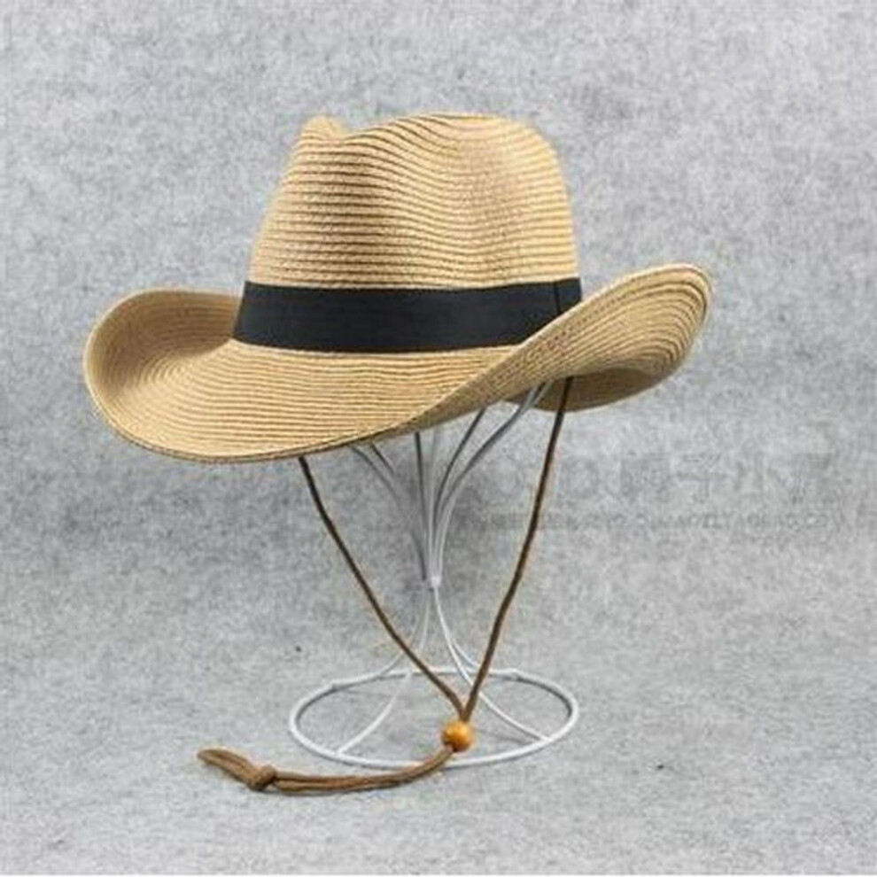 (khaki, M 58cm) "Men's Large Brim Foldable Straw Sun Hat for Summer Travel"