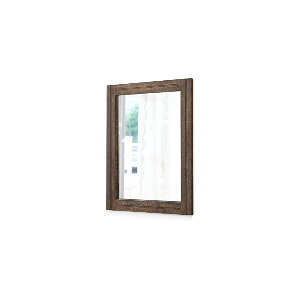Aazzkang Rustic Wood Mirror 20X16 Rectangle Decorative Wall Mirror Wit