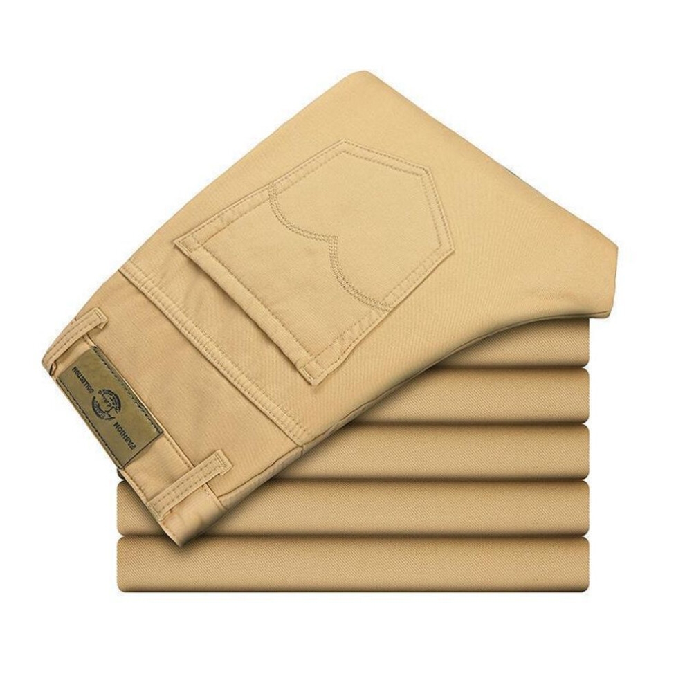 (khaki, 29) Hongxinjie Men's Large Size Cotton Chino Trousers