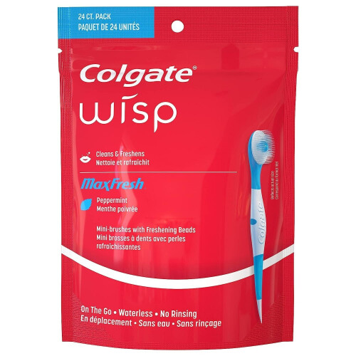 Colgate Colgate Max Fresh Wisp Engångs Mini Resetandborstar, Pepparmint, 24 Pack