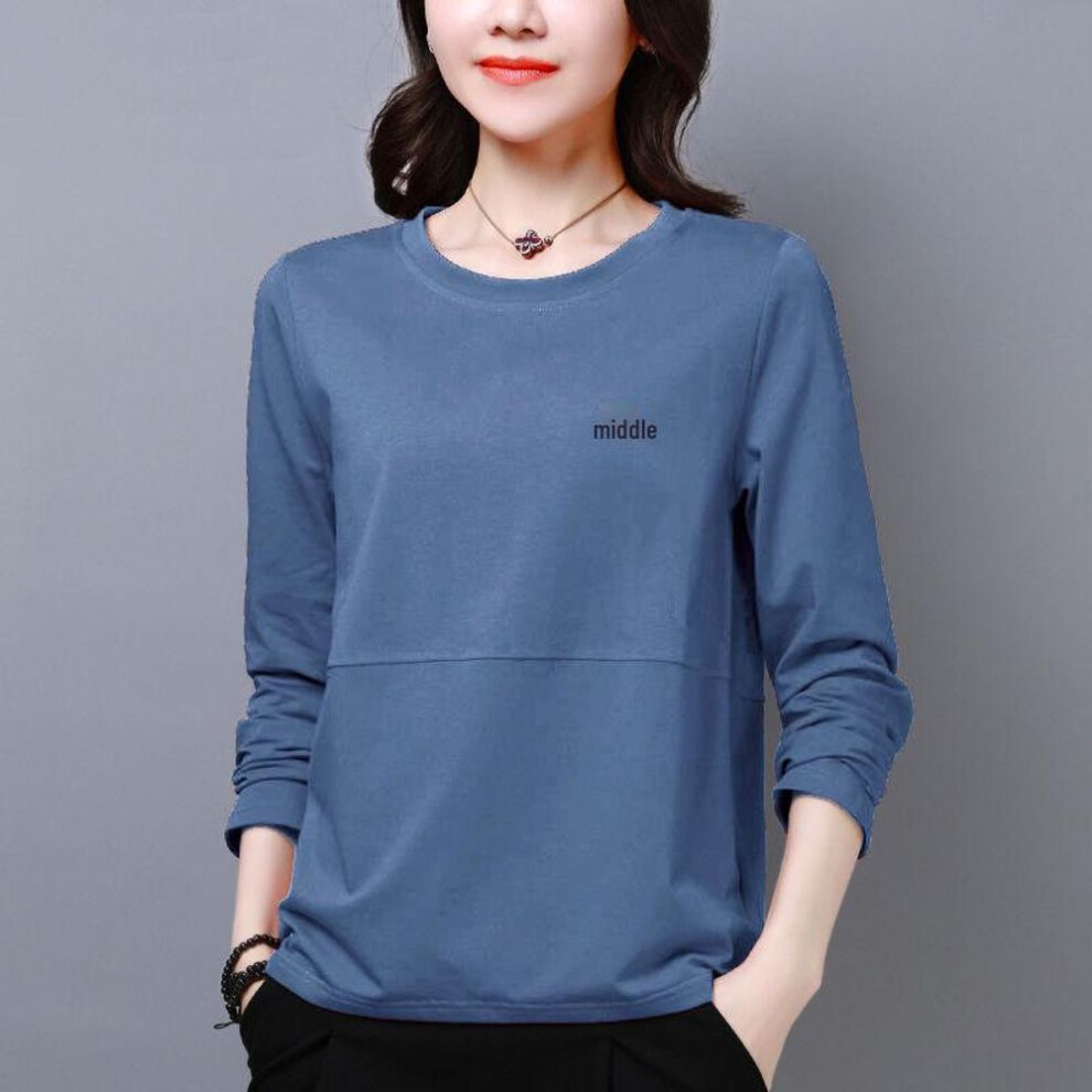 (blue, L) Autumn Korean Style Plus Size Women's Long-Sleeve Loose Fit T-Shirt with Belly-Covering Slim Design