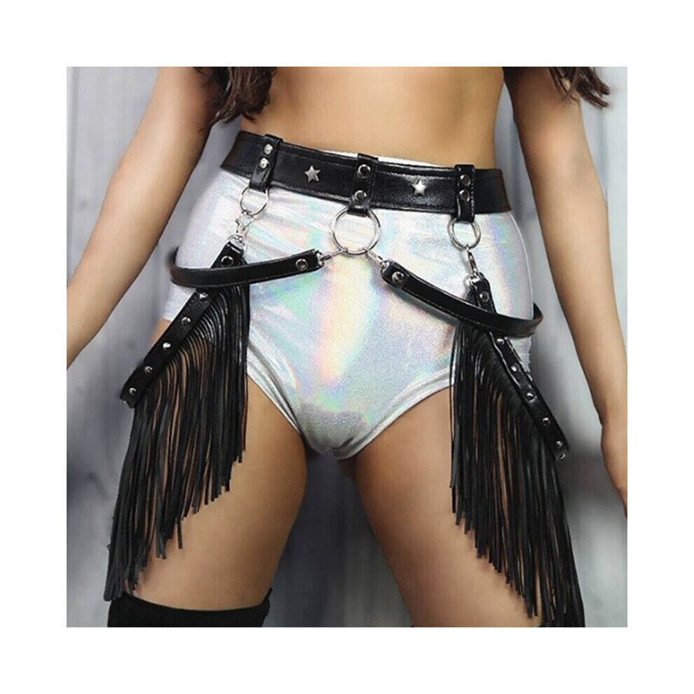 Maxpower Women's Leather Harness Garter Belt Sexy Thighs Tassel Garter Belt Gothic Bondage Body Ladies Harajuku Underwear Club Costumes