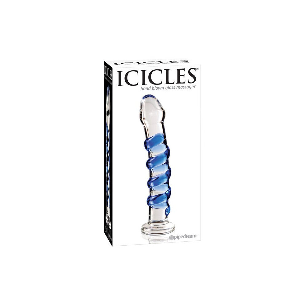 Icicles Hand Blown Glass Massager Clear With Blue Swirls-image-OPC-PGCHYHW-NEW
