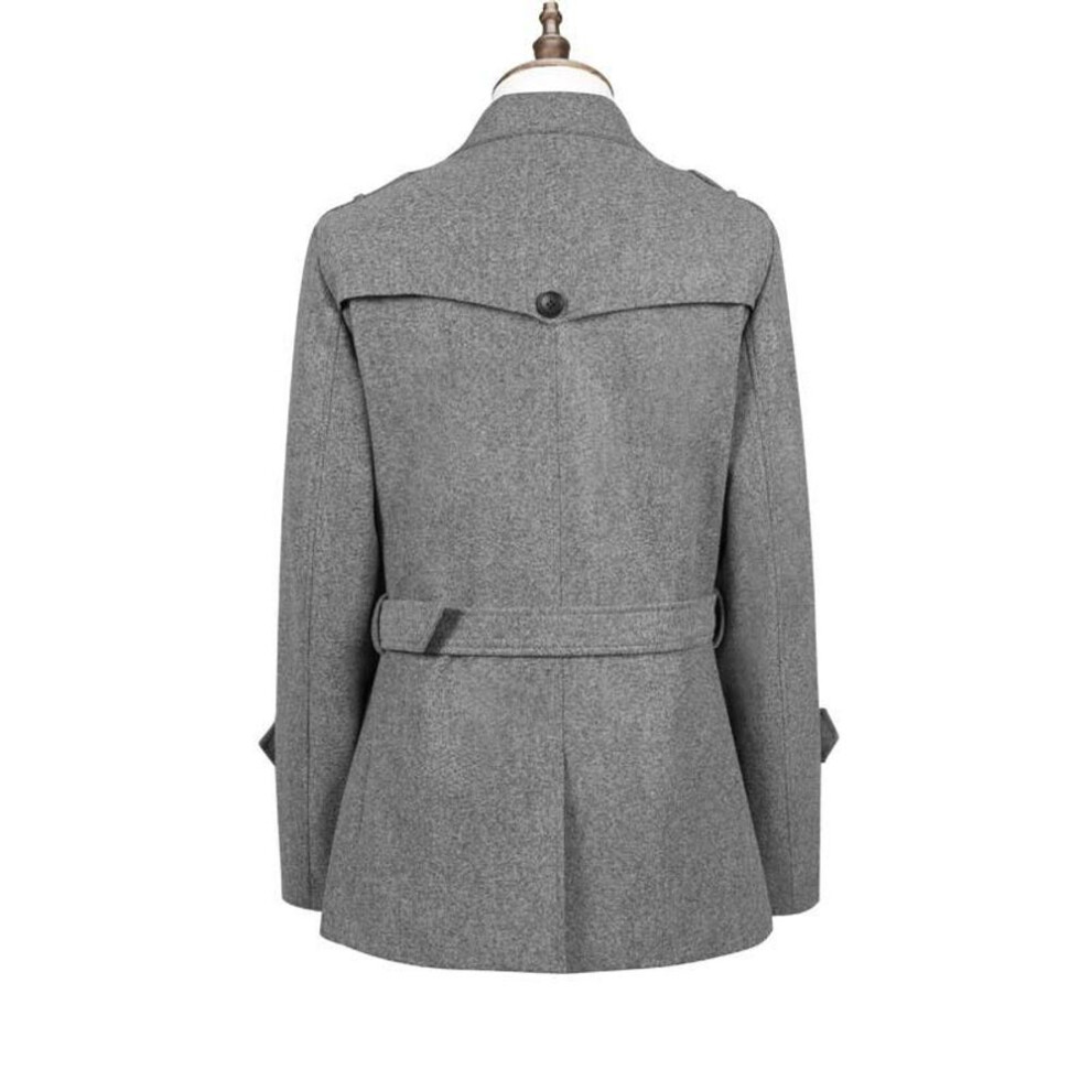 (black, S) "Men's Double-Breasted Wool Coat - Autumn/Winter, Versatile Medium-Length Casual Wear