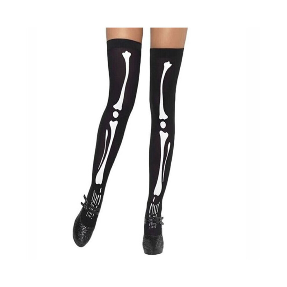 Maxpower Womens Halloween Cosplay Skull Skeleton Bone Gloves Thigh High Stockings Socks