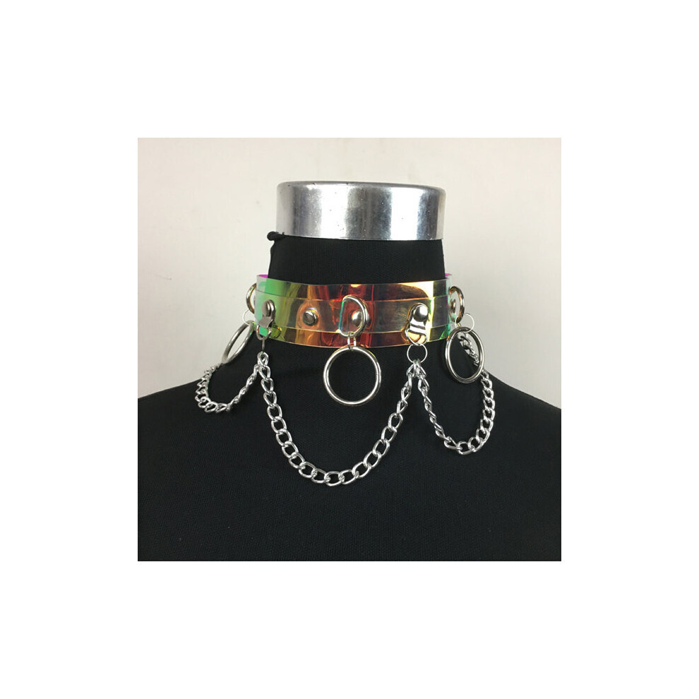 Maxpower Punk Gothic Chain Holographic Choker Bra Top Harness Straps Hologram Rainbow Pvc Bondage Waist Belt For Women