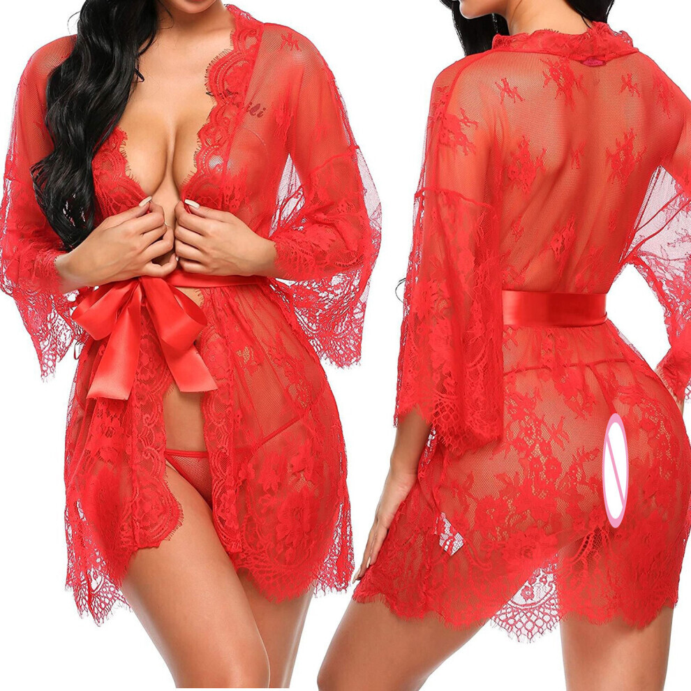 Maxpower Lingerie Transparent V-Neck Nightwear Porno Sexy Women Lace Babydoll Erotic Sleepwear Robe G-String Sex Costume