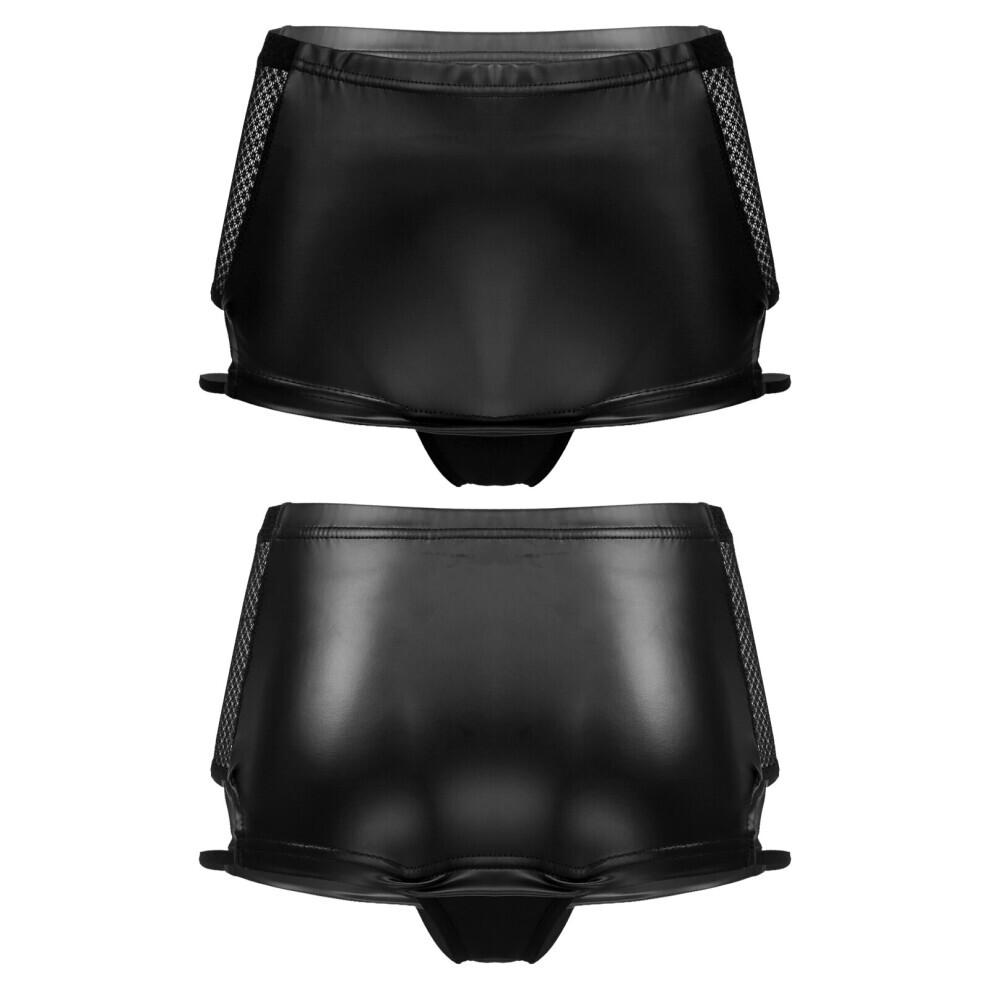 Maxpower Womens Sexy Skirt Wetlook Cutout Pu Leather Mini Skirt Low Waist Patchwork Pencil Skirts Pole Dance Nightclub Stage Show Costume