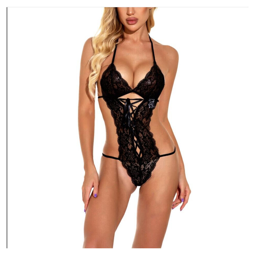 Maxpower Hollow Sexy Lingerie Women Deep V Halter Bodysuit Porno Lace Babydoll Bandage Sexy Underwear Erotic Plus Size Lenceria Costumes