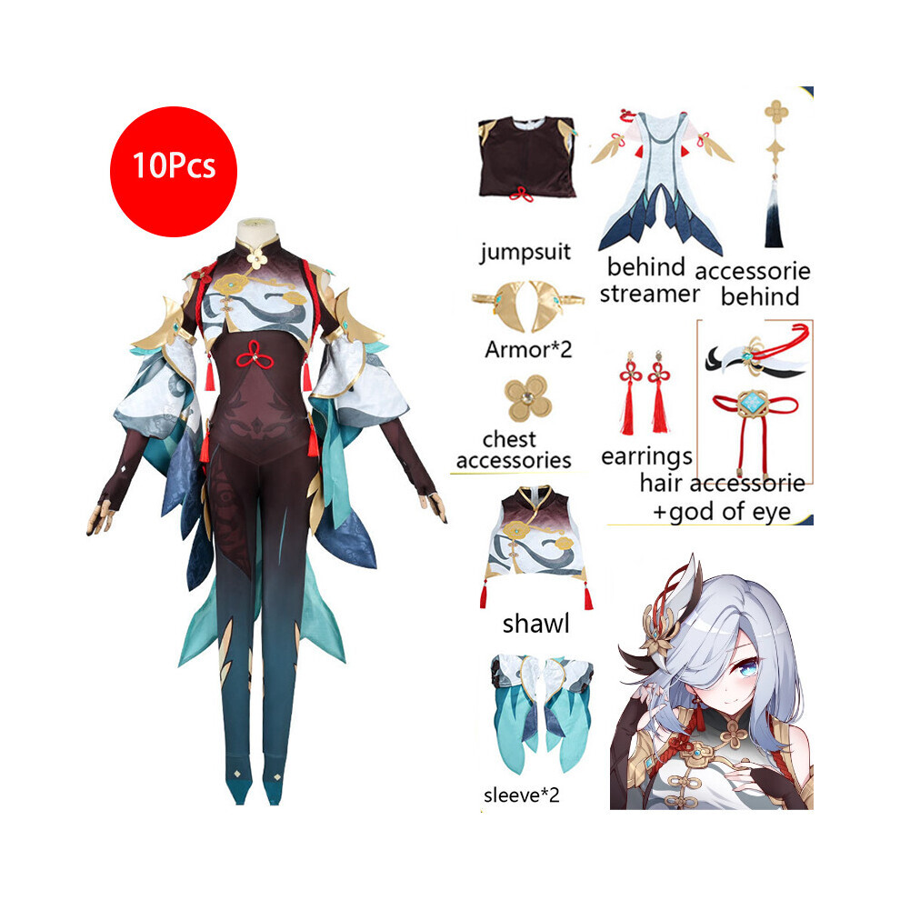 Maxpower (L) Genshin Impact Shenhe Cosplay Costume Set Women Sexy Bodysuit Role Play