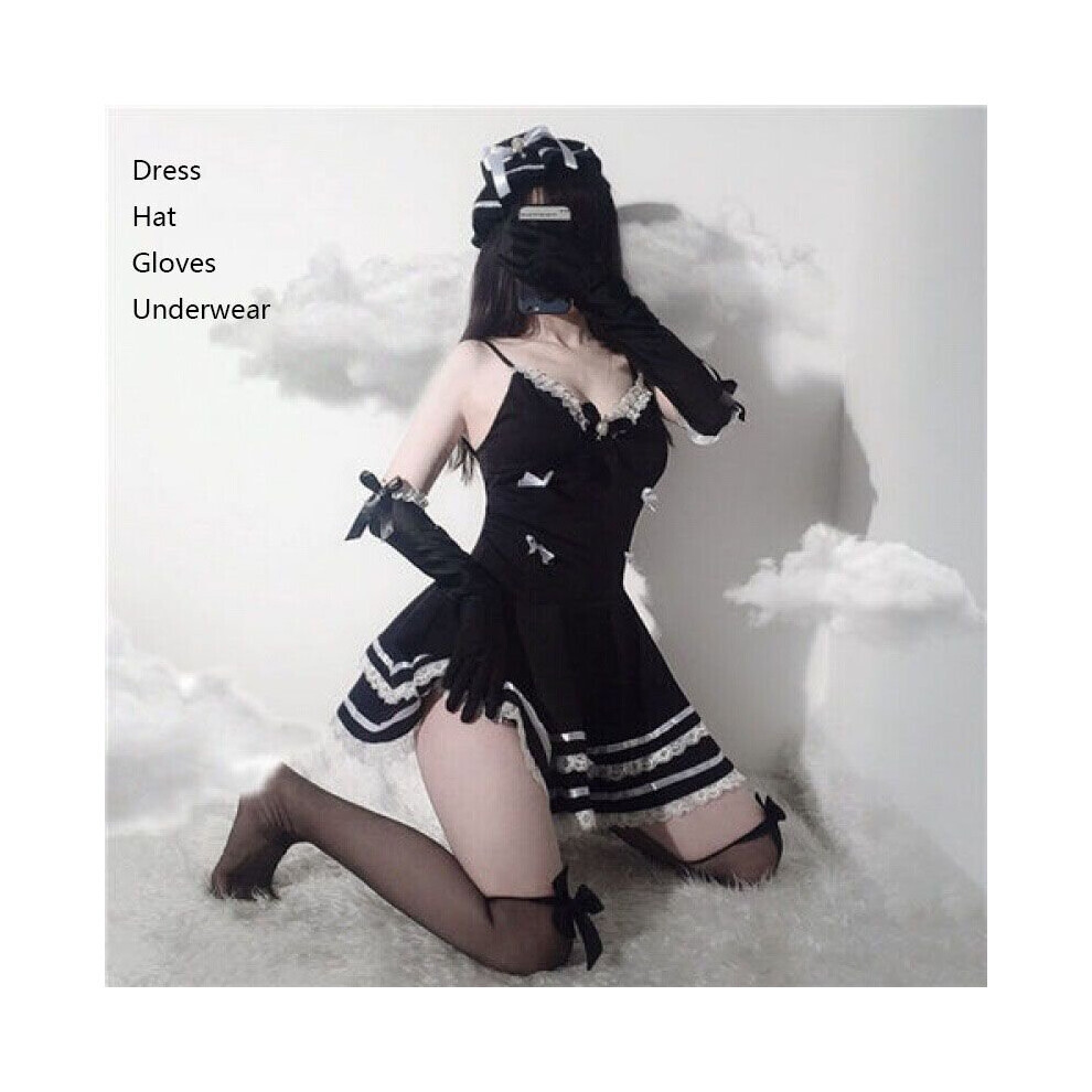Maxpower (Dress+Hat+Gloves+Underwear) Adult Lolita Maid Uniform Costume Dress Set Women Sexy Cosplay Anime Outfit