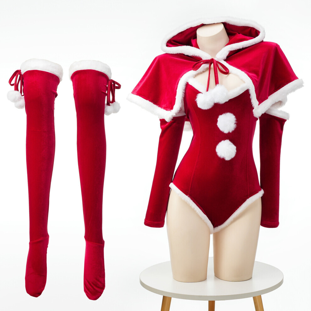 Maxpower Christmas Bunny Girl Cosplay Costumes Women Sexy Bodysuit With Hooded Cloak Stocking Santa Claus Uniform Christmas Nightdress