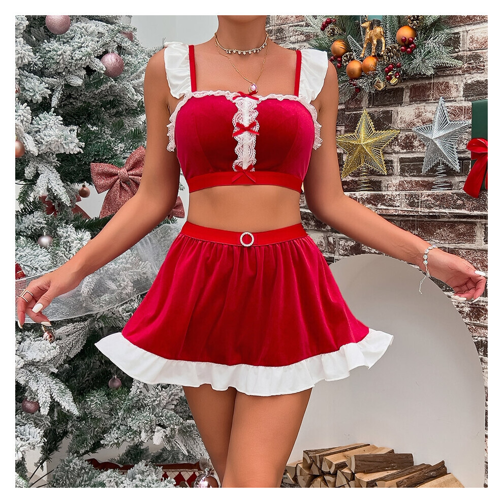 Maxpower (L) Sexy Christmas Cosplay Lingerie Women Underwear Set Skirt Babydoll Nightgown Erotic Costumes Sexy Role Play Outfit Sleepwear