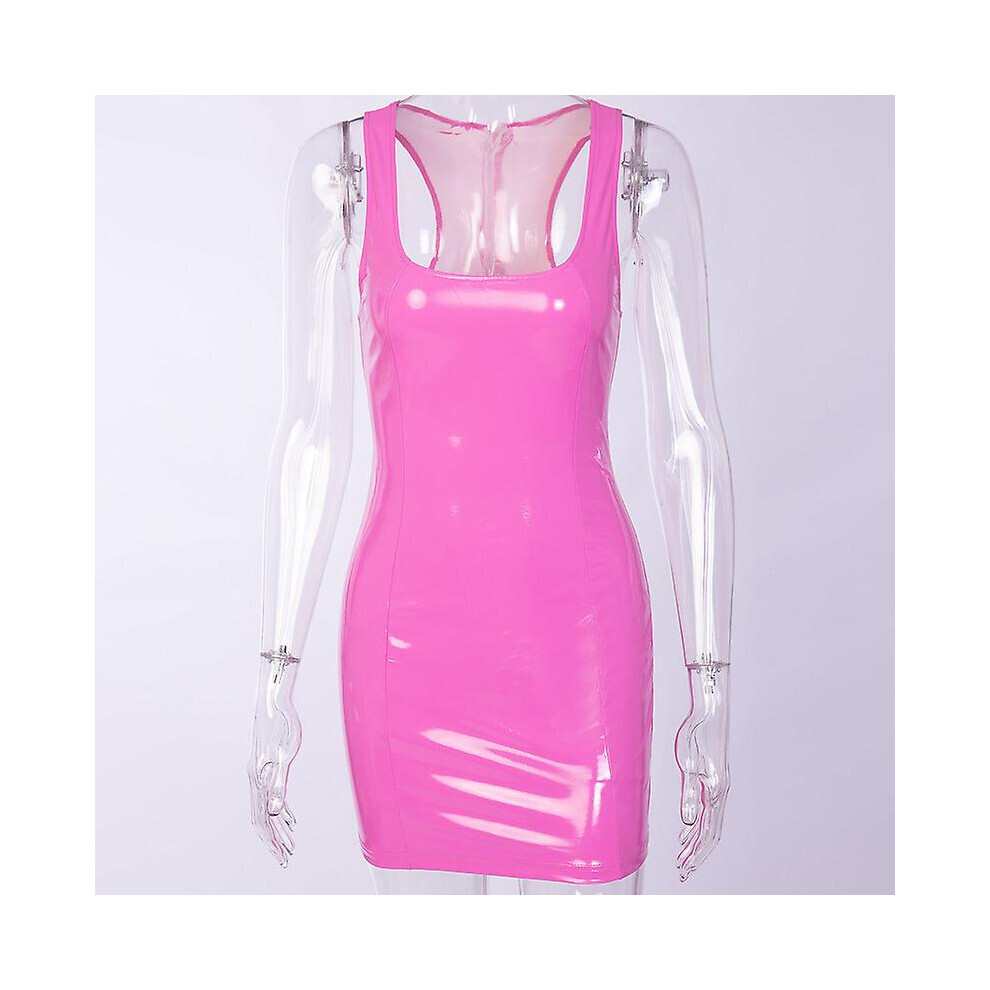 Maxpower Pink ( -S) Latex Nightclub Dresses Bodycon Package Hip Summer Sexy Pu Patent Leather Sheath Tank Dress