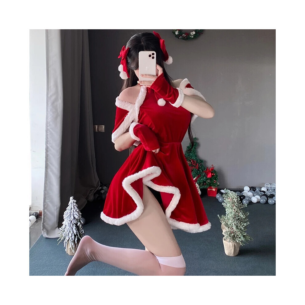 Maxpower (L) Christmas Cosplay Costume Santa Claus Women's Velvet Dress Sexy Lingerie Rabbit Girl Uniform Pajamas Kawaii Rabbit Dresses