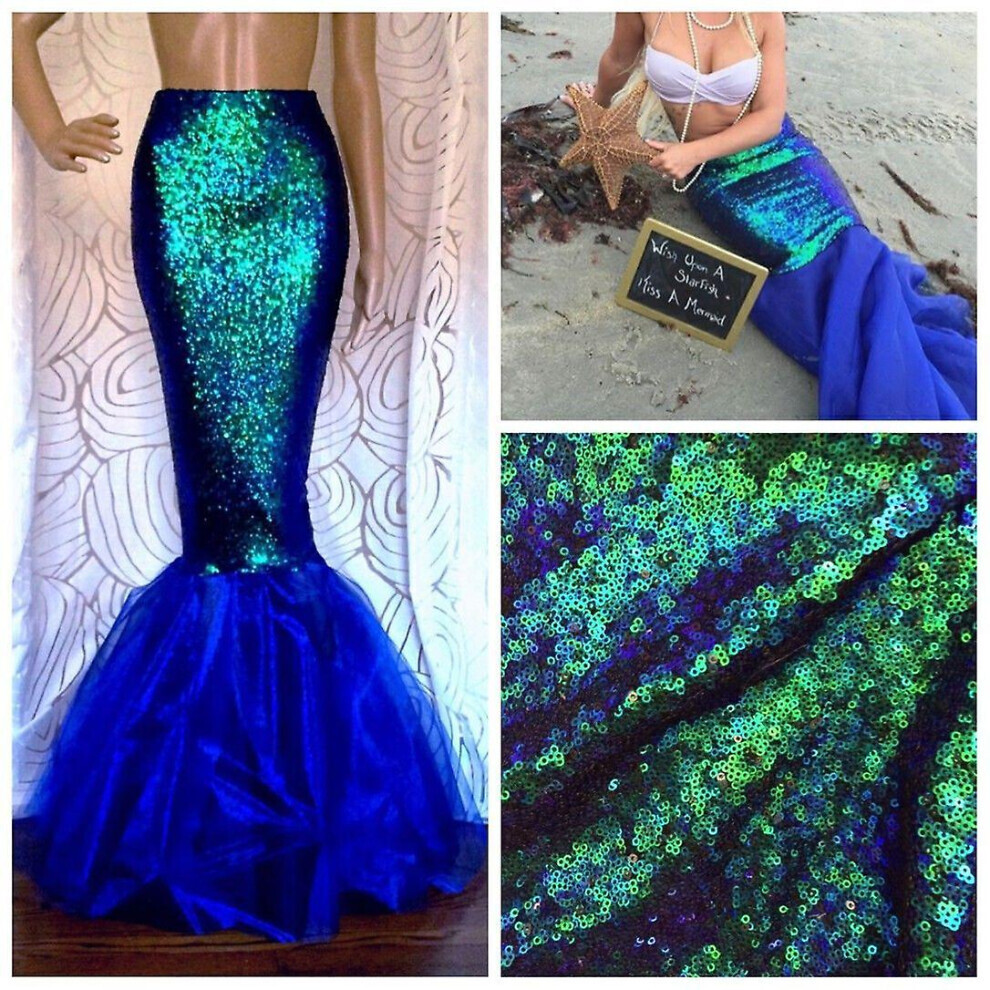 Maxpower (Blue -M) Women Mermaid Fishtail Glitter Sequins Skirt Cosplay Costume Fancy Dress Up Props