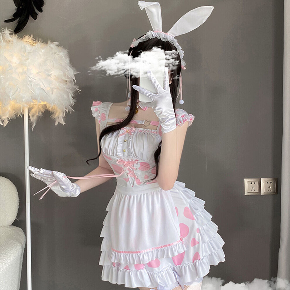 Maxpower Pink Cosplay Costume Lingerie Exotic Role Play Cute Cow Maid Uniform Bunny Girl Dress