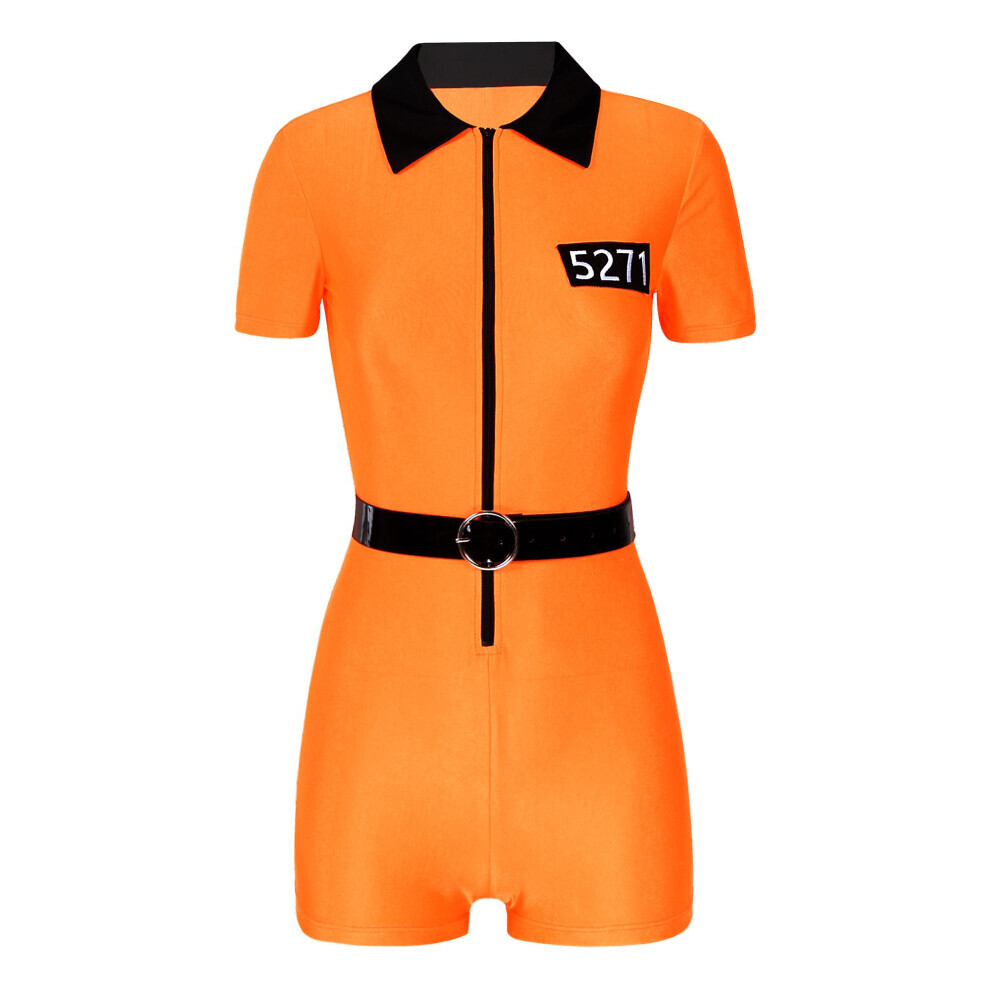 Maxpower Orange (S) Prisoner Role Play Costumes For Womens Jail Prison Inmate Jumpsuit Bodysuit Sexy Convict Jail Cosplay Halloween Costumes
