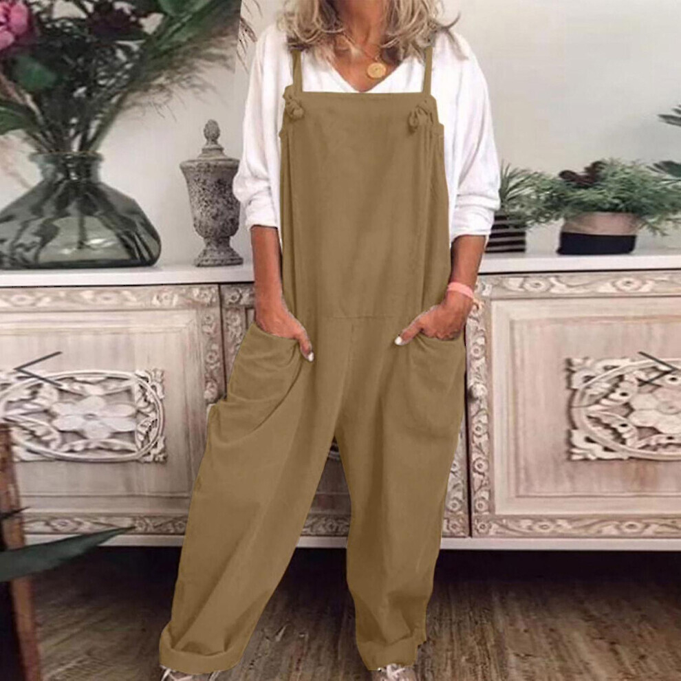 Maxpower (Khaki -M) Womens Overalls Casual Loose Dungarees Romper Baggy Playsuit Cotton And Linen Jumpsuit