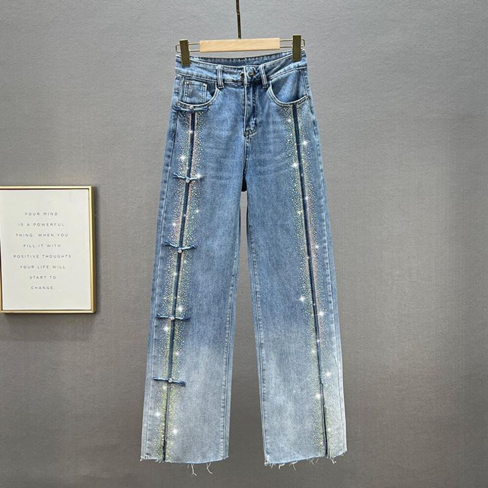 (29 (recommended for 115-125 jin)) "2023 European Women's High-Waist Wide-Leg Diamond Jeans for Spring and Autumn