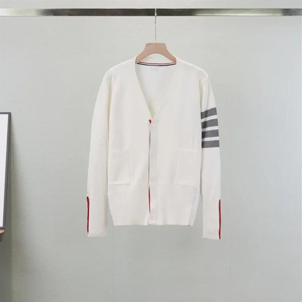 (white, XXXXL) Women's V-neck Cardigan Sweater - Red Knit, Short Style For Spring/autumn