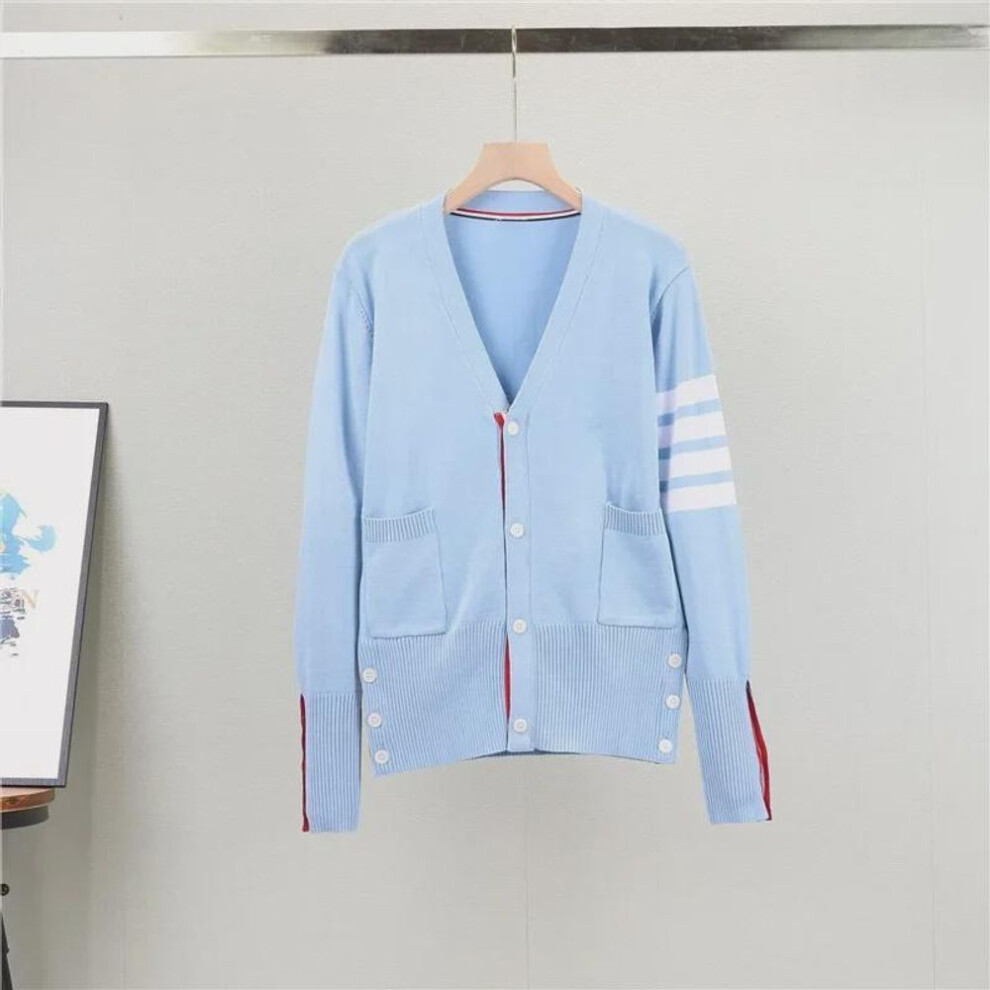 (blue, XXL) Women's V-neck Cardigan Sweater - Red Knit, Short Style For Spring/autumn