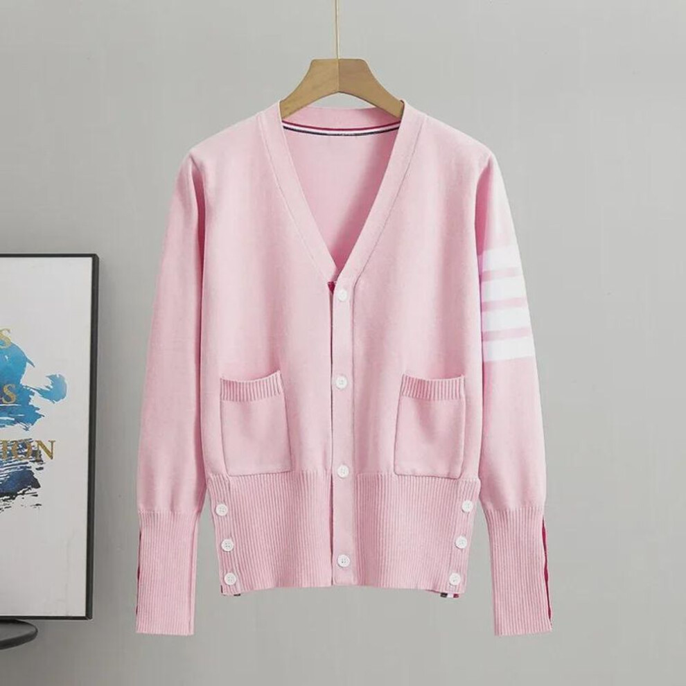 (pink, XL) Women's V-neck Cardigan Sweater - Red Knit, Short Style For Spring/autumn