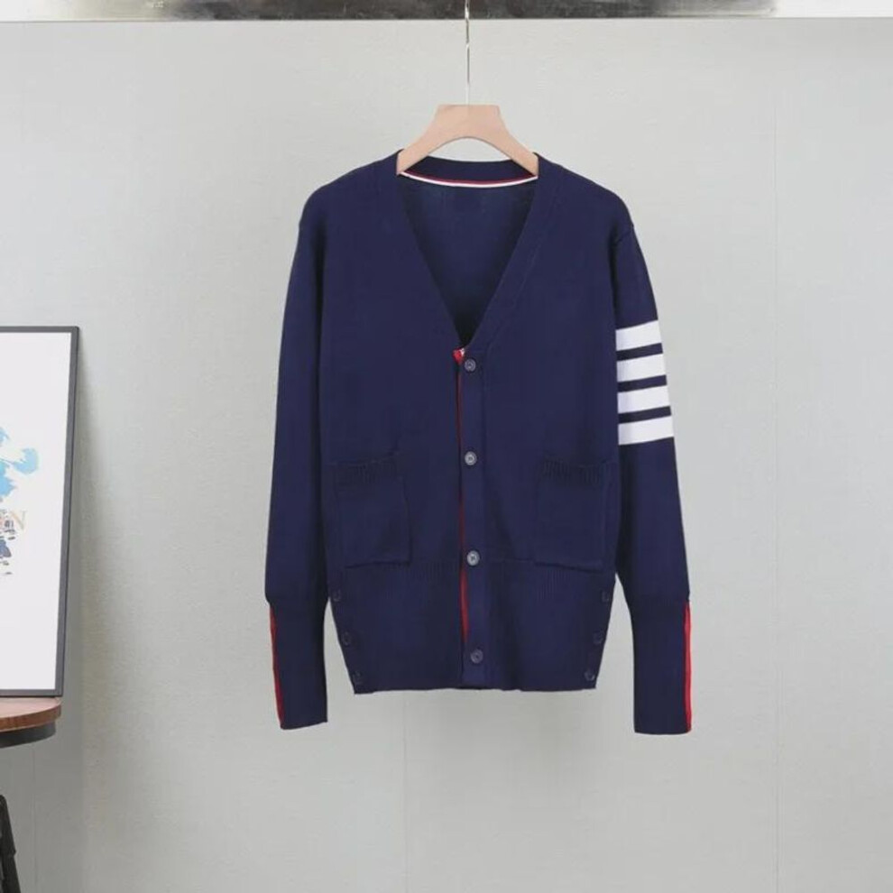 (navy blue, XXXL) Women's V-neck Cardigan Sweater - Red Knit, Short Style For Spring/autumn