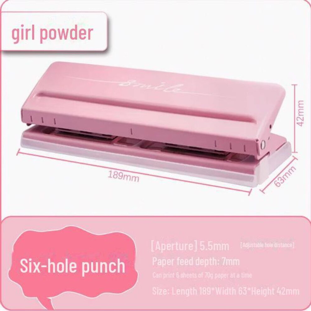 (pink) Kedeyou 9170 Adjustable 6-hole Punch For Loose-leaf Paper