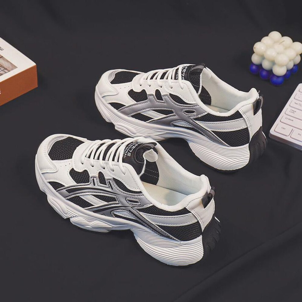 (black,white, 39) Women's 2024 Spring Fashion Daddy Shoes: Versatile, Comfortable, Breathable, Ugly-Cute Casual Hiking Sneakers (Y502).