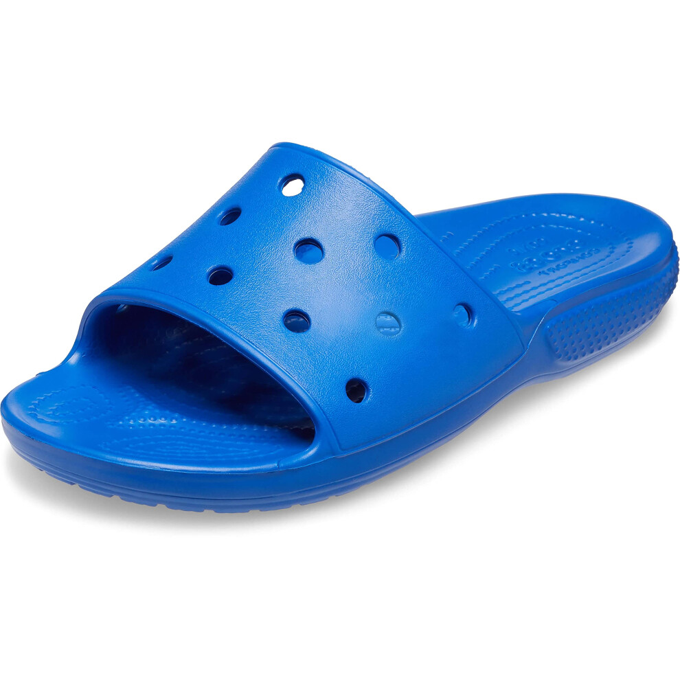 crocs classic Slide Sandals for Men  and Women - Slip-On Style with Jibbitz charms  croslite Foam Footbed  and Open Toe Blue Bolt Mens 9  Womens 11 Me