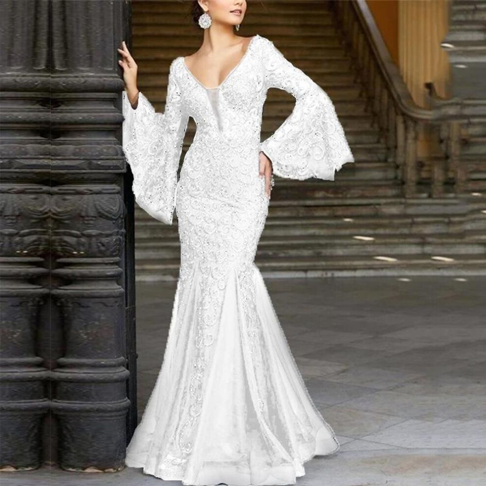(white, XL) Elegant Black Fishtail Lace Evening Dress - 2025 Summer Collection