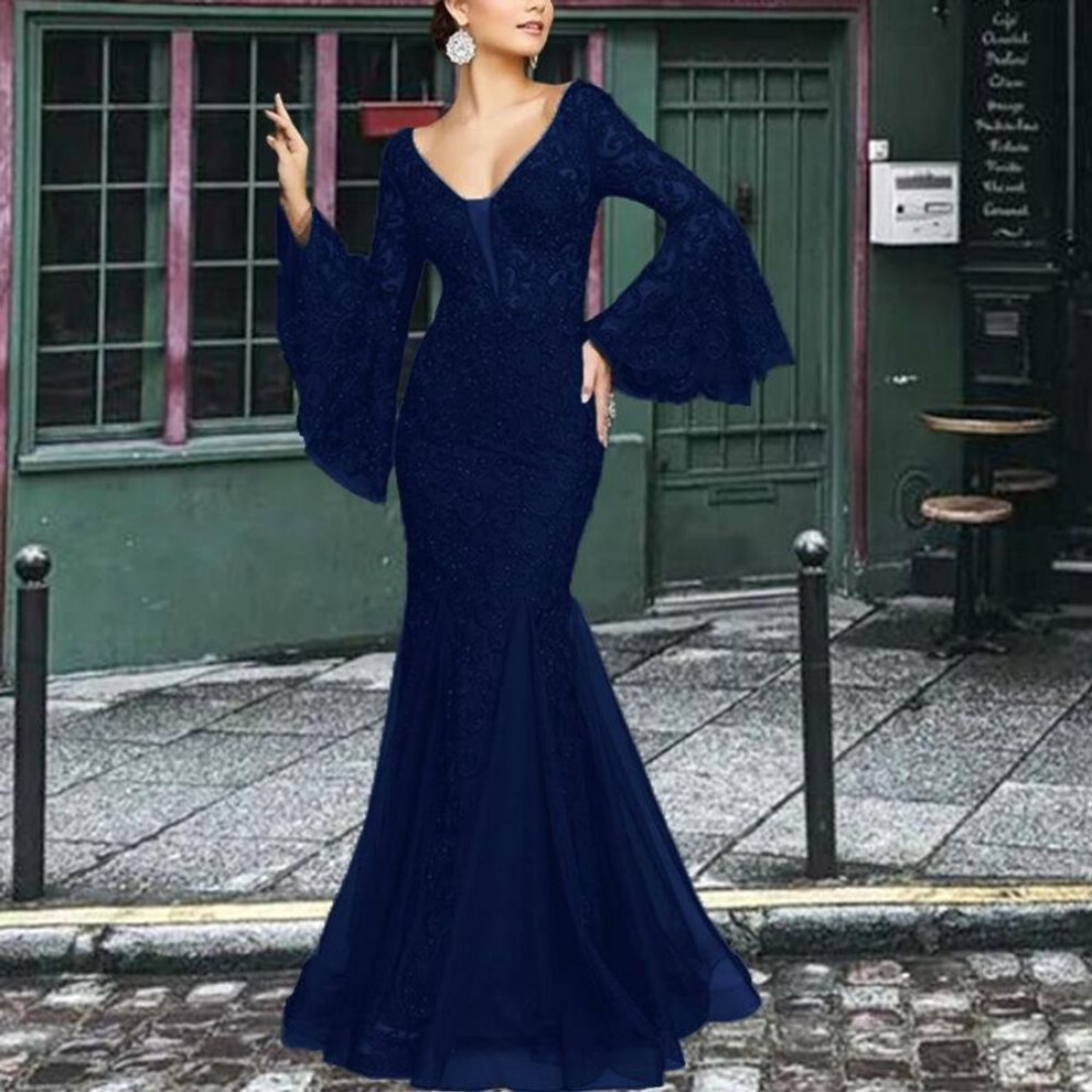 (navy blue, S) Elegant Black Fishtail Lace Evening Dress - 2025 Summer Collection