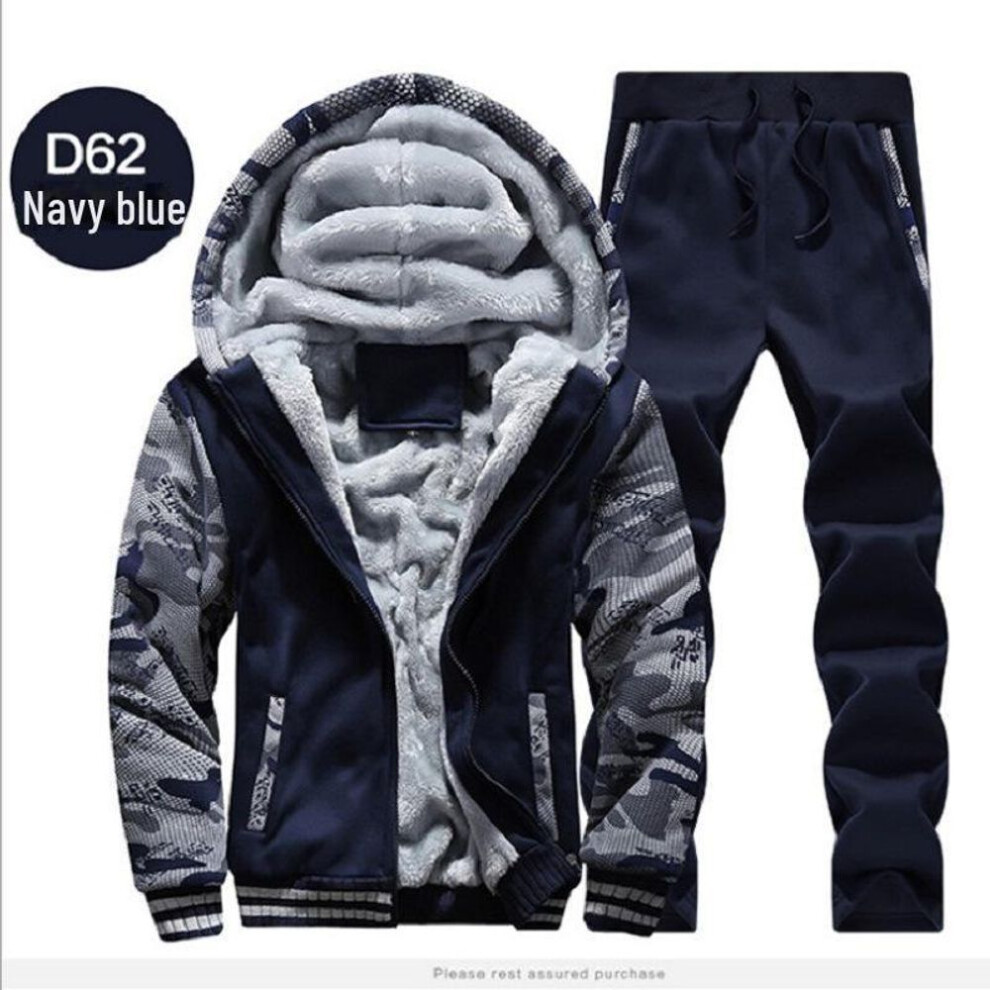 (dark blue, 4XL) Men's Plus Velvet Cardigan Sweatshirt For Autumn And Winter