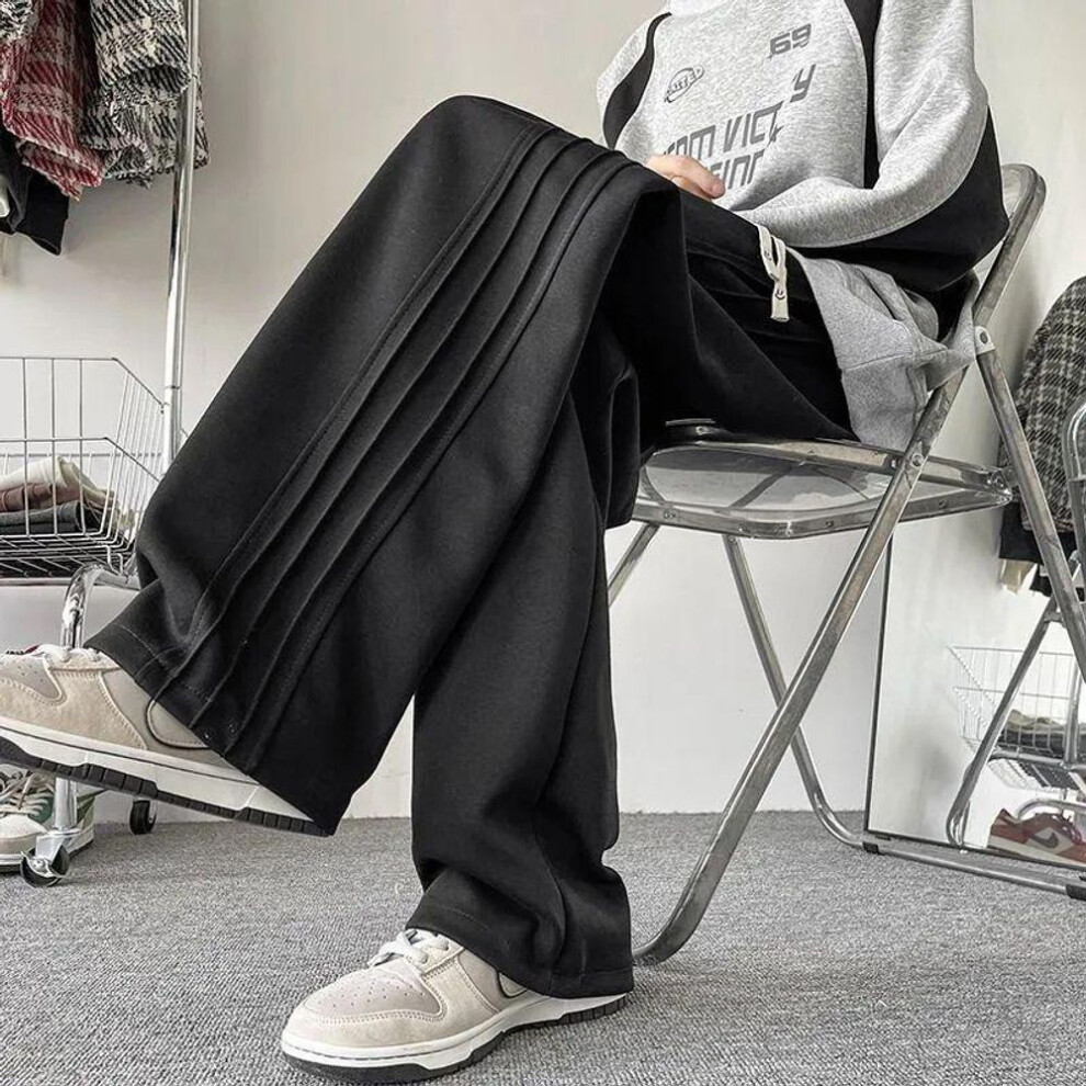 (black, M (for 95-105kg)) "men's Autumn Gray Side-pleated Knitted Sweatpants - Trendy Heavyweight Casual Loose Fit