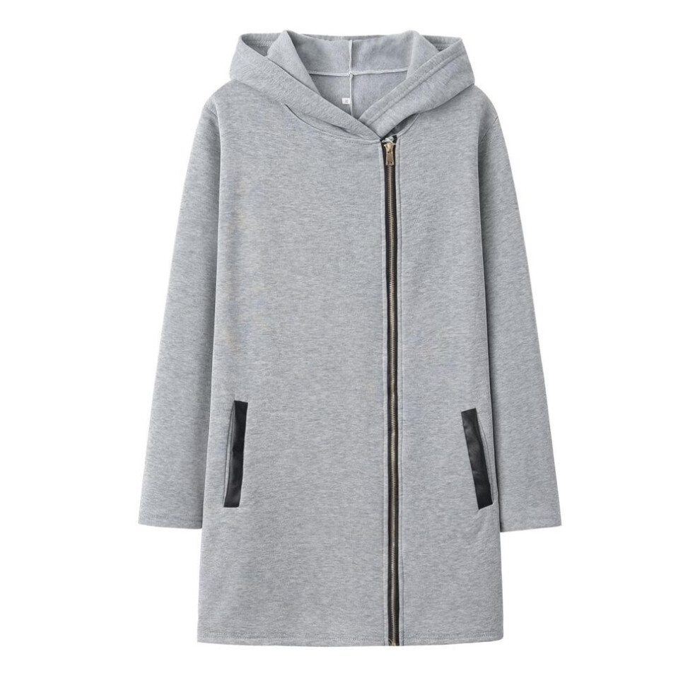 (gray, 4XL) Women's Fashion Hooded Jacket with Side Zipper and Plush Lining
