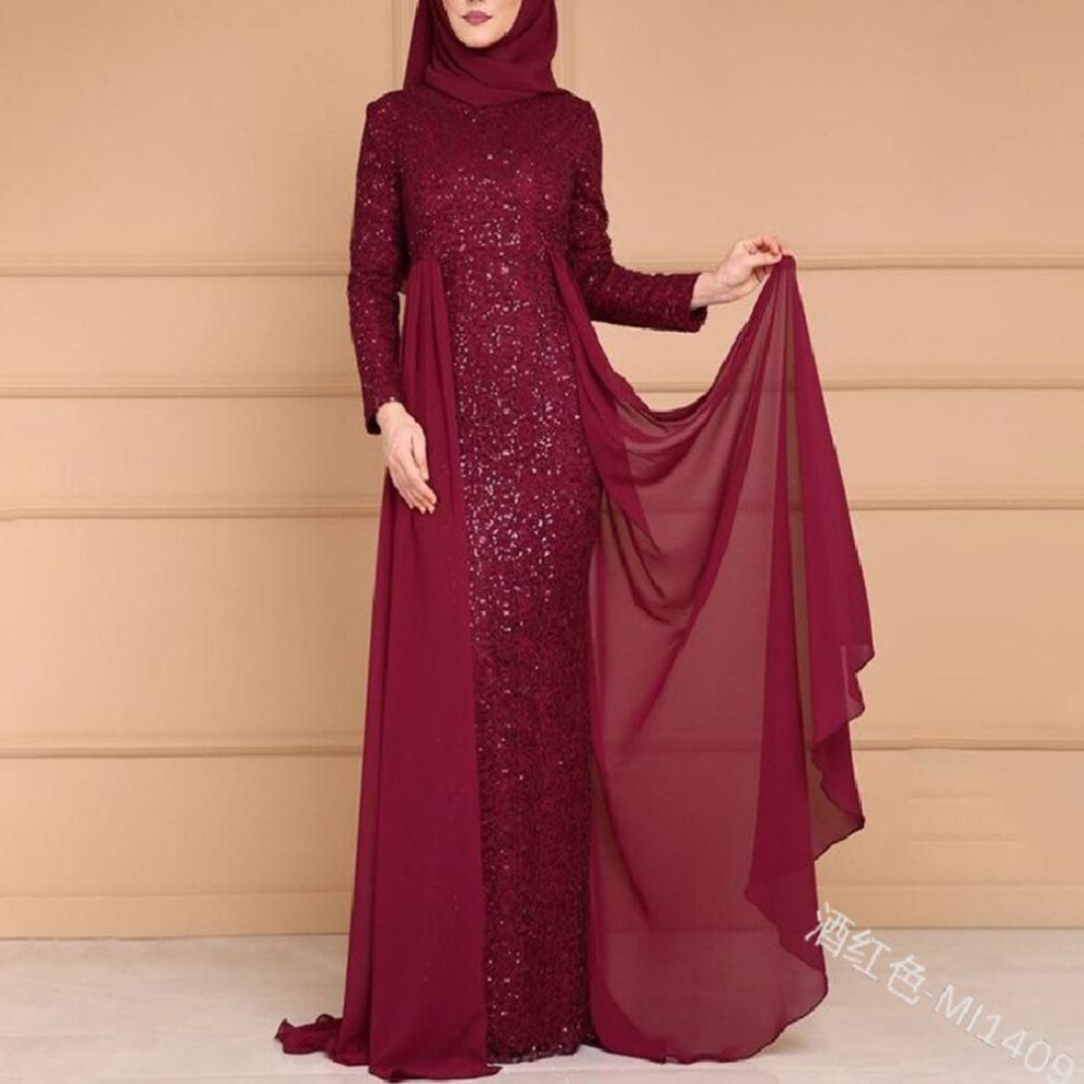 (wine red, 4XL) 2025 Autumn/Winter Elegant Sequined Long-Sleeve Dress for Women