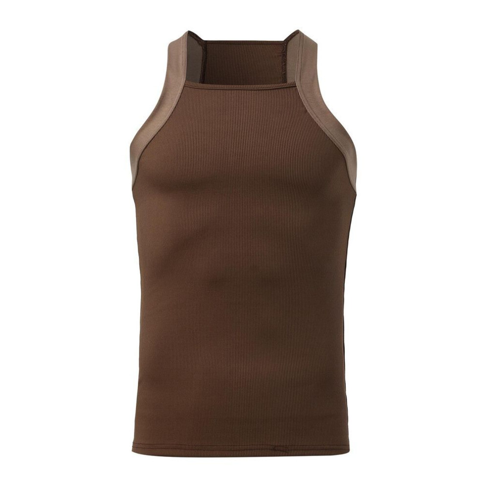 (coffee, XXL) 2025 Men's Sexy Sleeveless Solid Color Fashion Tight Vest with Shoulder Strap