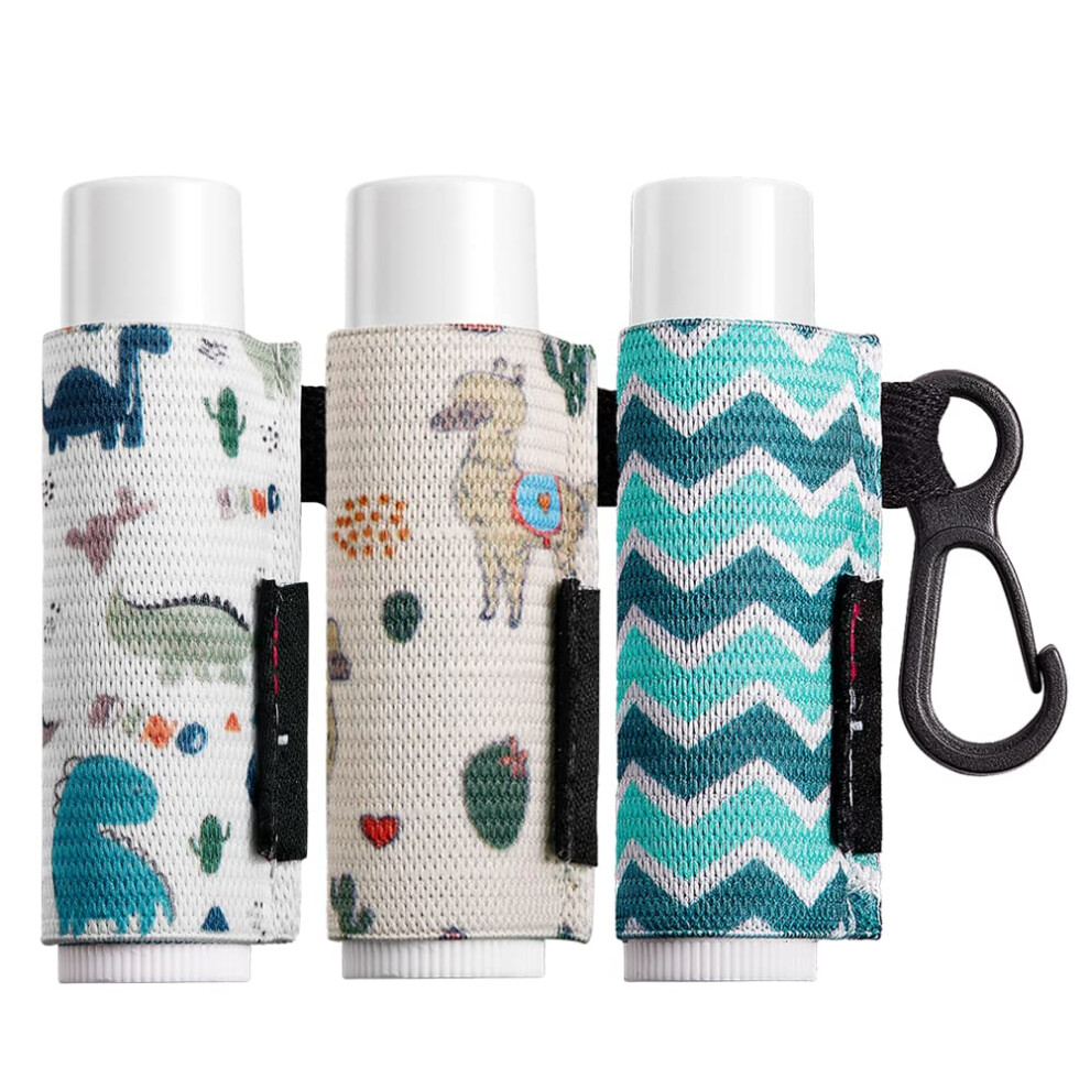 HEYSKAY Lip Balm Holder Sleeves Keychain Chapstick Elastic Sleeves DinausaurSheepWave strip